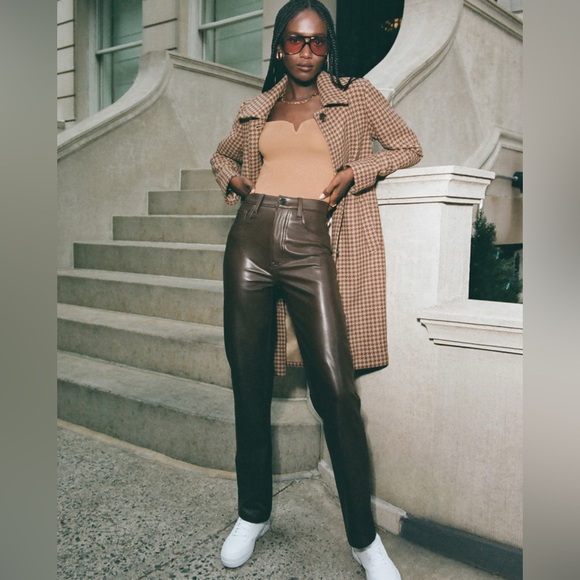 Abercrombie Vegan Leather 90s Straight Pant - size 8 / 29 - dark brown - Picture 2 of 9